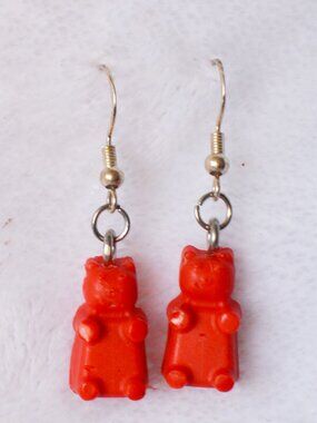 ❤️ Handmade Red Recycled Plastic Gummy Bear Earrings